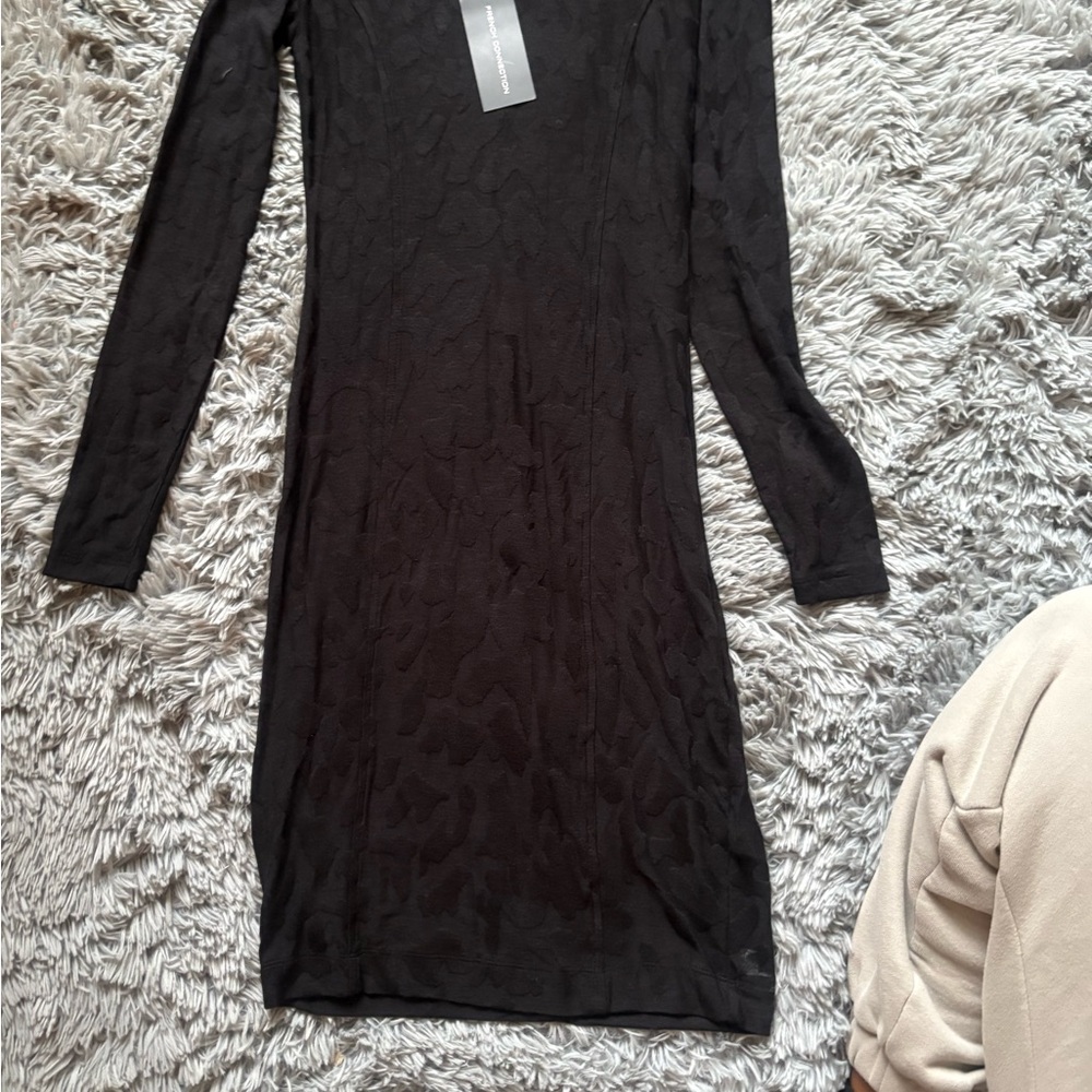 French Connection Textured Black Long Sleeve Dress
